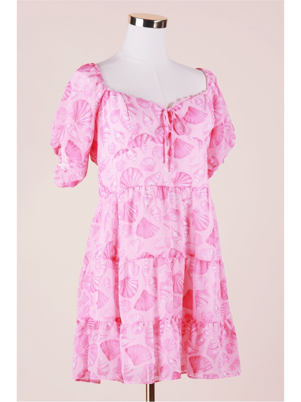 Sz 15/16 B. Darlin Tonal Pink Coastal Seashell Puff Sleeve Mini Dress NWOT